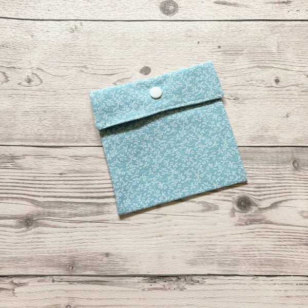 Discreet sanitary pouch. Feminine products holder. Ditsy floral duck egg.