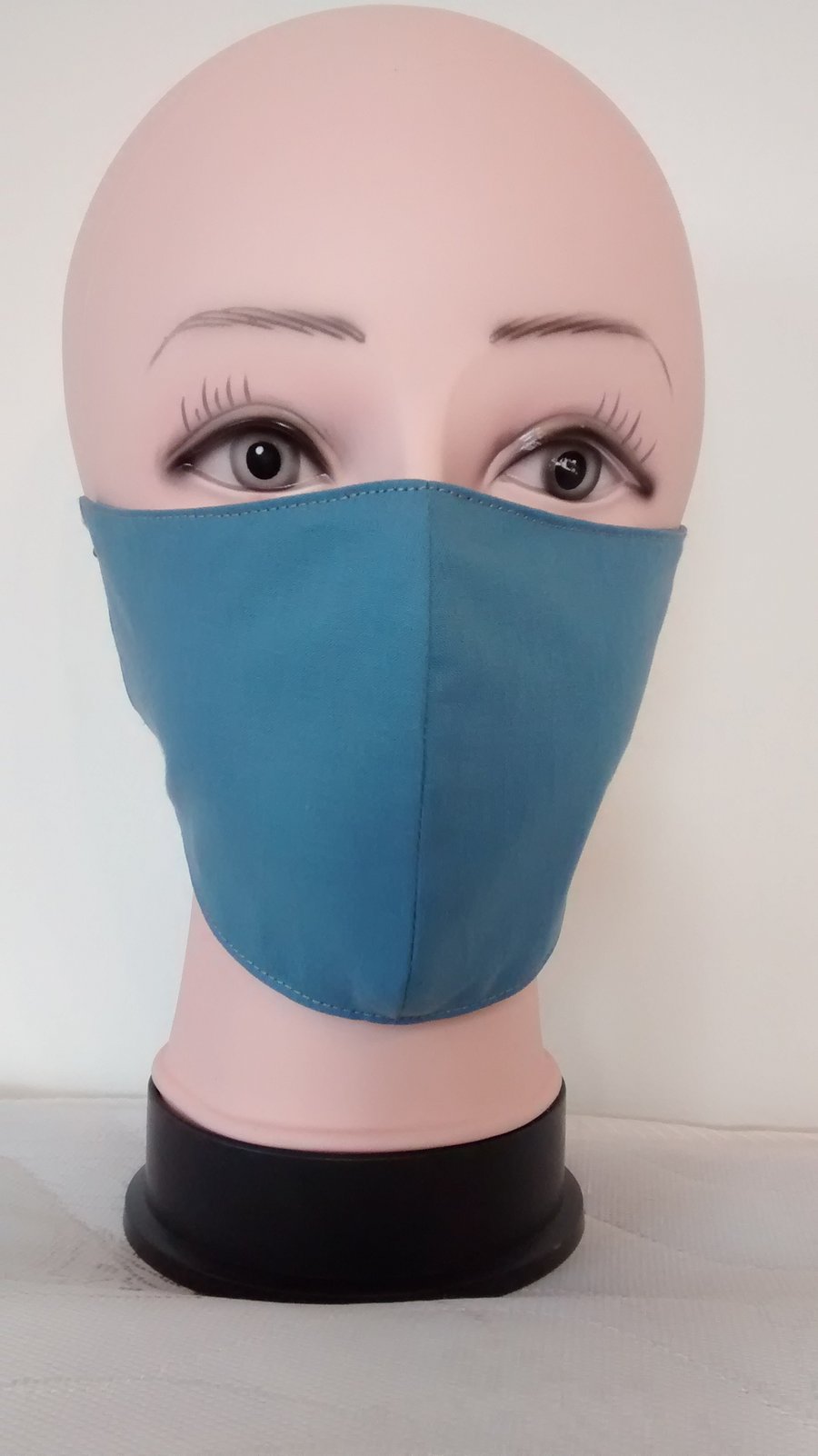Handmade 3 layers steel blue plain reusable adult face mask.