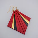 Red, Black and Gold Art Deco inspired handmade leather earrings. Elegant and lig