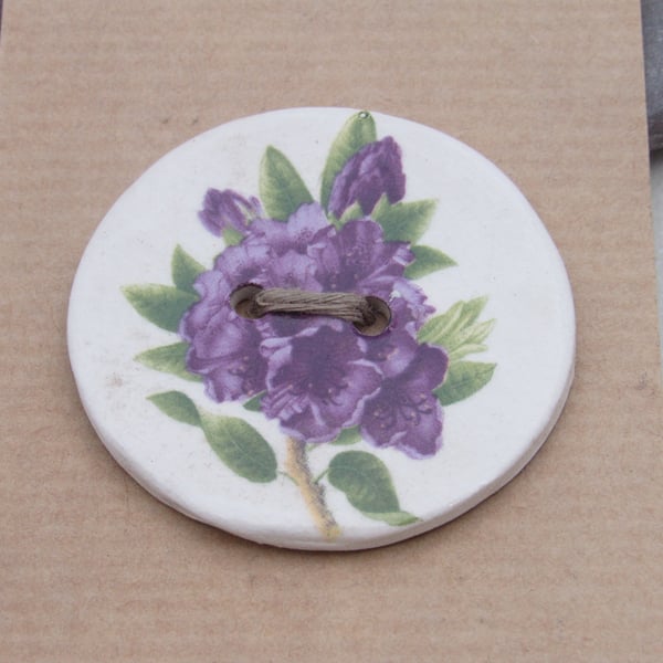 Large Purple Azalea Flower Motif Ceramic Button