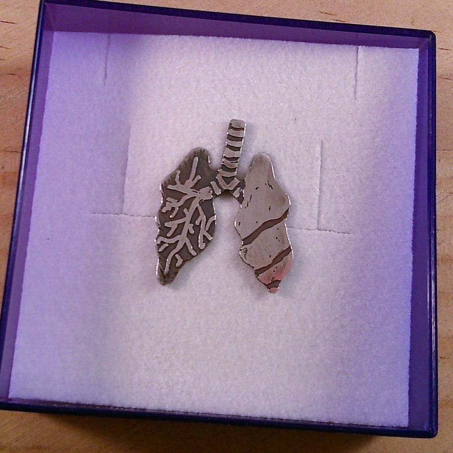 Sterling Silver Anatomical Lung Pin Brooch (SKU070325)