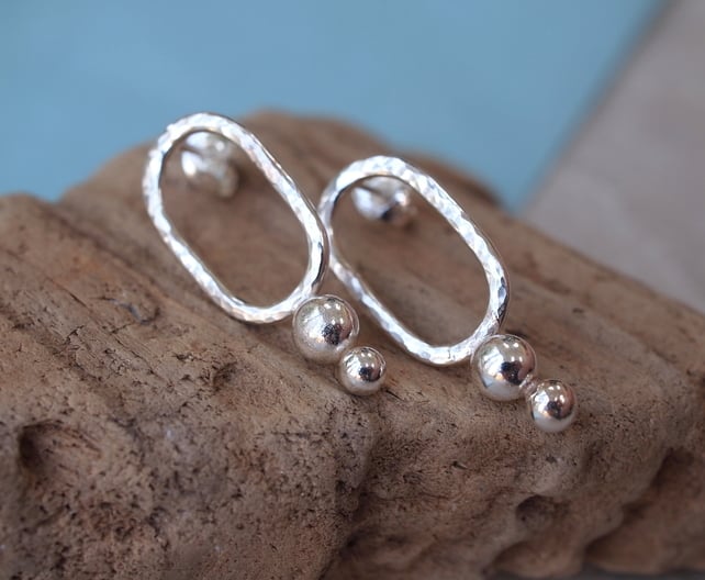 Sterling Silver studs, Silver Oval Stud Earrings, hammered silver studs