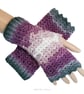 Crochet gloves. Purple pink and grey ladies gloves, fingerless gloves.   - Image 10