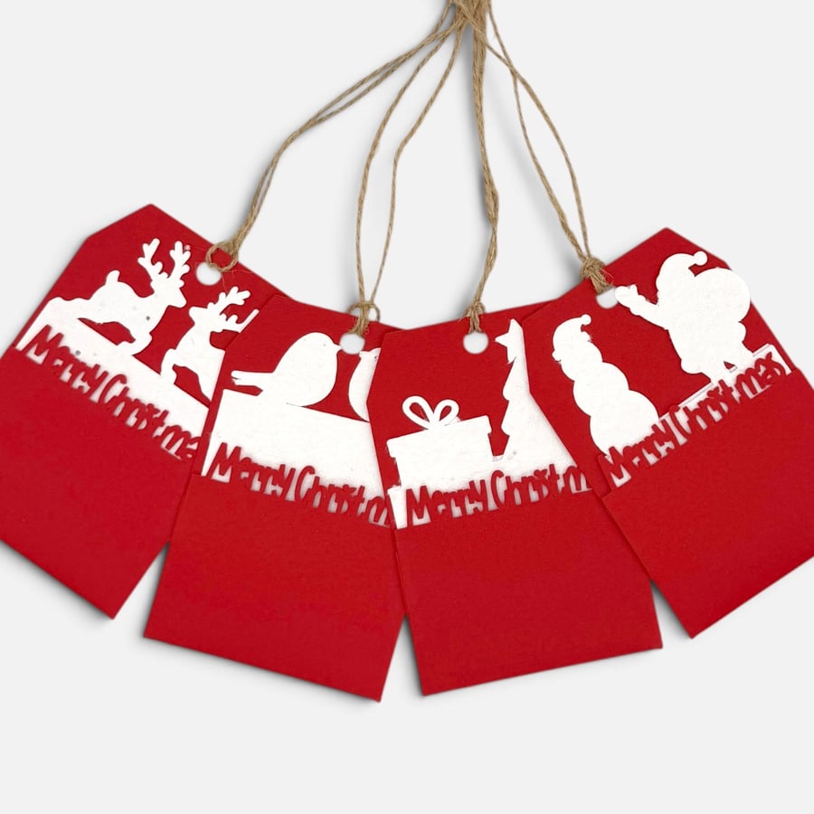 Seed Paper Christmas Gift Tags, Plantable Wildflower Tags, Red Set of 4