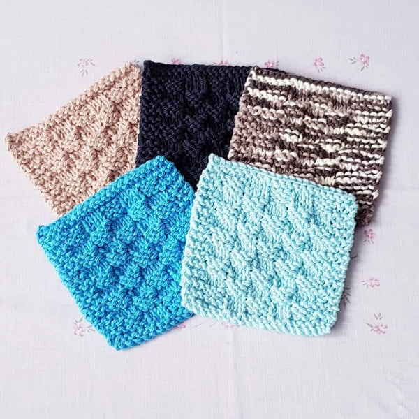 Masculine cotton reusable scrubbies, face cloths, hand-knitted