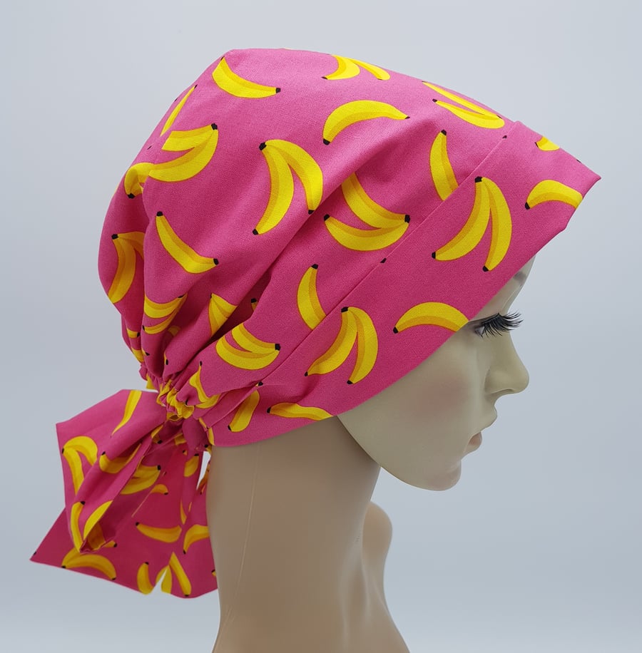 Banana print cotton head wear for women, nurse hair cover, bad hair day headwear