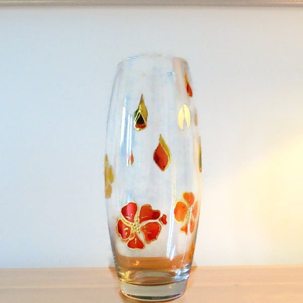 Stained glass floral vase, decorative Vase, hand painted glass vase