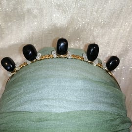 Healing Agate Crystal and Beaded Wired Goddess Crown Tiara