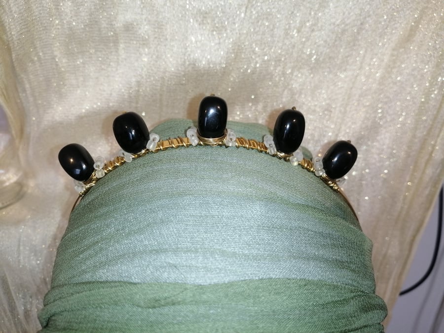 Healing Agate Crystal and Beaded Wired Goddess Crown Tiara