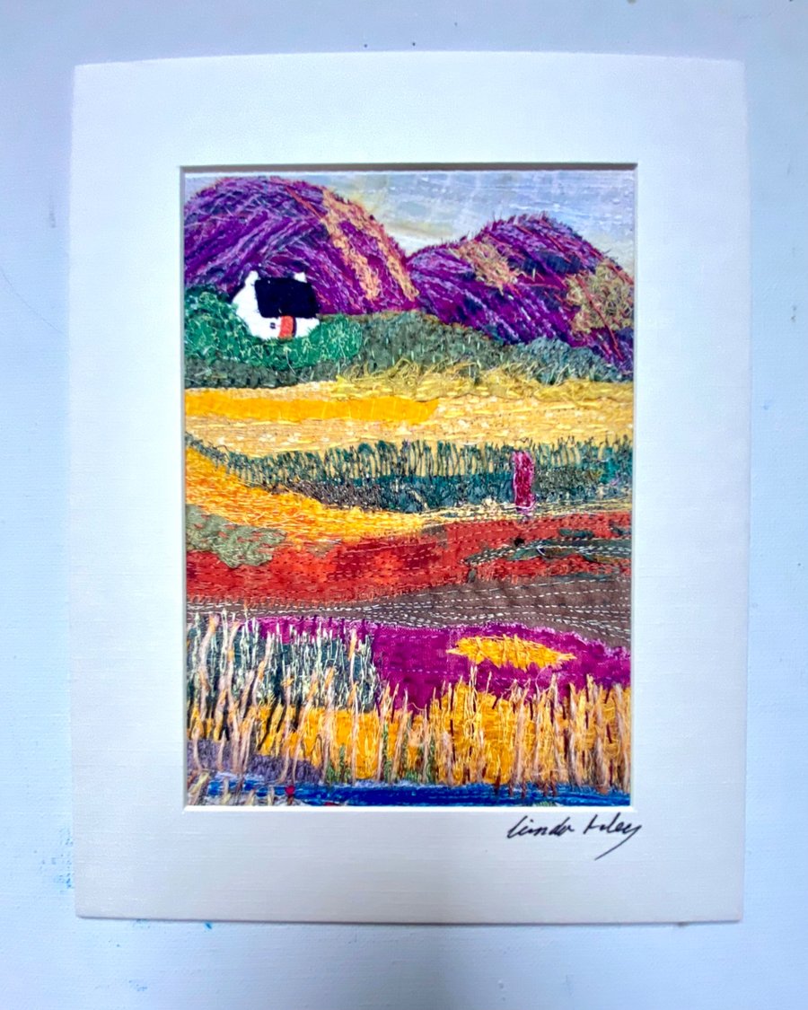 Textile art print, moorland walk