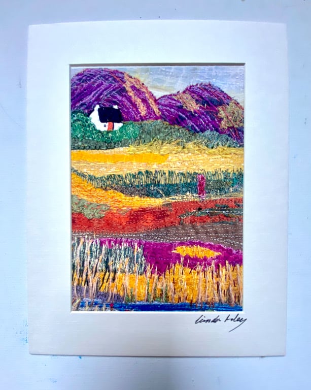 Textile art print, moorland walk