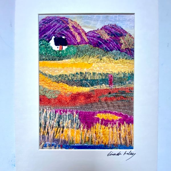 Textile art print, moorland walk