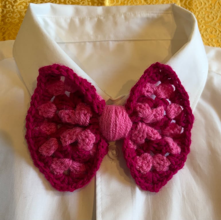 Bow Brooch: Pink Crochet Granny Square