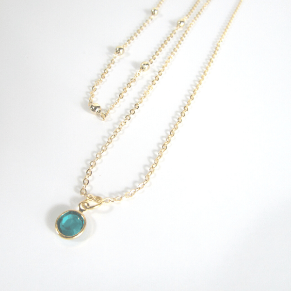 Blue Topaz Charm Double Gold Necklace Set
