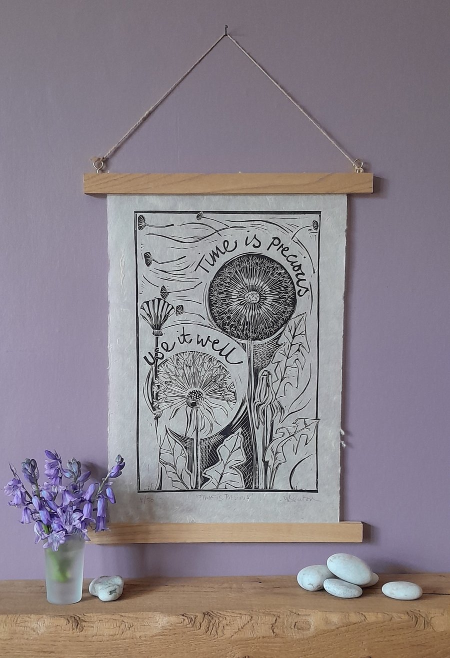 'Time is Precious' Lino Print