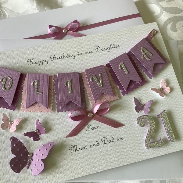 Personalised Handmade Birthday Card Gift Boxed Daughter Granddaughter 18 21 30
