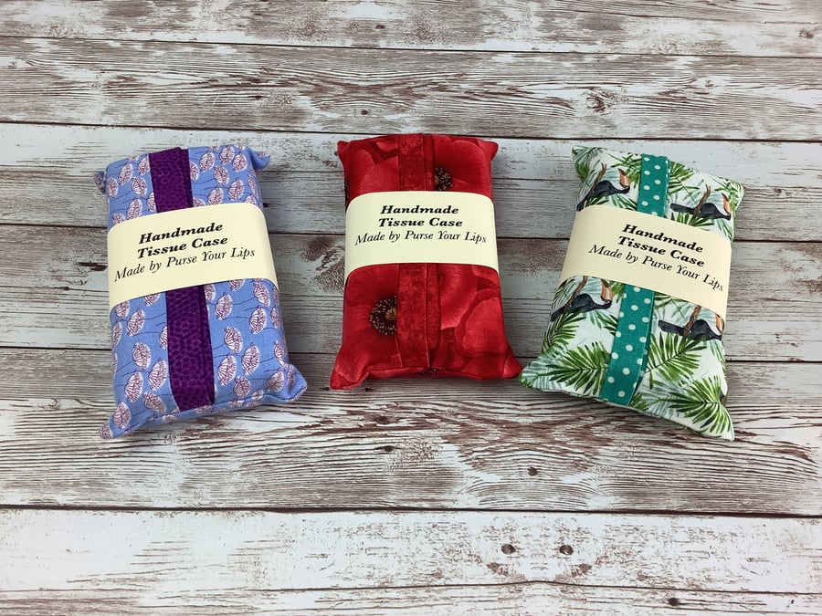 Flowers and toucans pocket pack tissue holder, Handmade