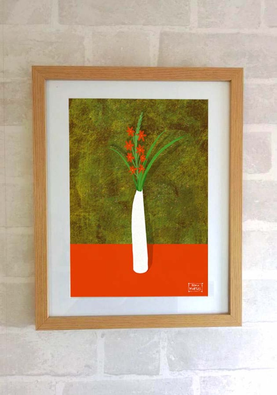 Kaffir Lily In Vintage Vase - A4 Print Only by Nina Martell