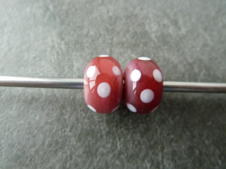 pink and white lampwork glass beads