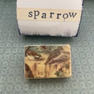 Sparrow - Wooden Bird Block Brooch