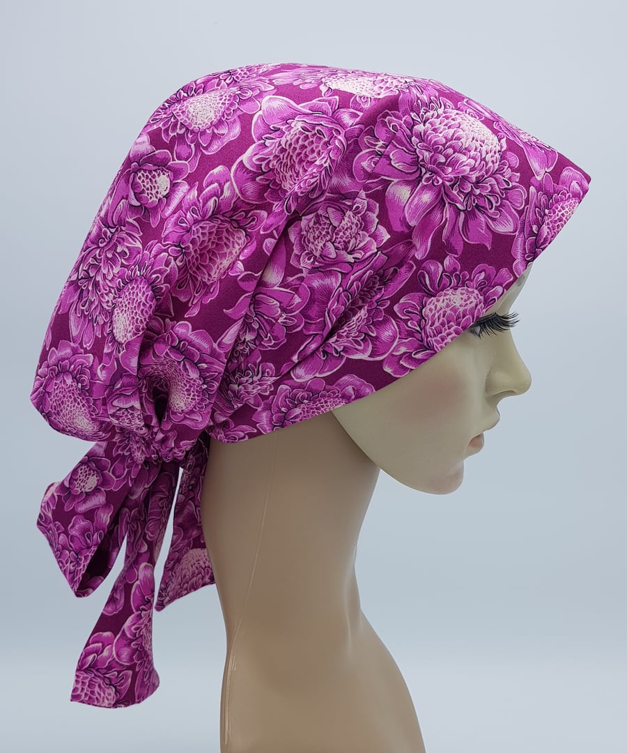 Nurse hair cover, cotton bonnet with ties, tichel, head snood, chemo cap