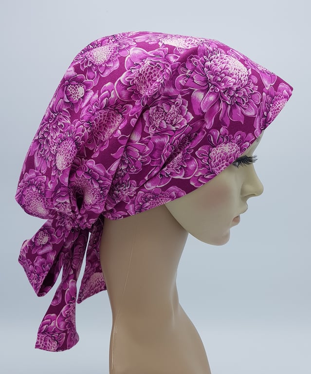 Nurse hair cover, cotton bonnet with ties, tichel, head snood, chemo cap