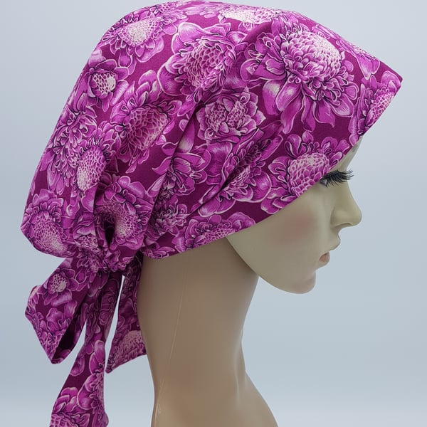 Nurse hair cover, cotton bonnet with ties, tichel, head snood, chemo cap