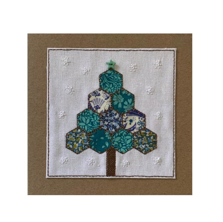 Christmas Tree Card, Hexie Patchwork Tree Chris... - Folksy