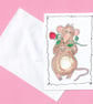 Blank Card. Cute Mouse and Rose Valentine Card. Print of my Original Painting - Image 2