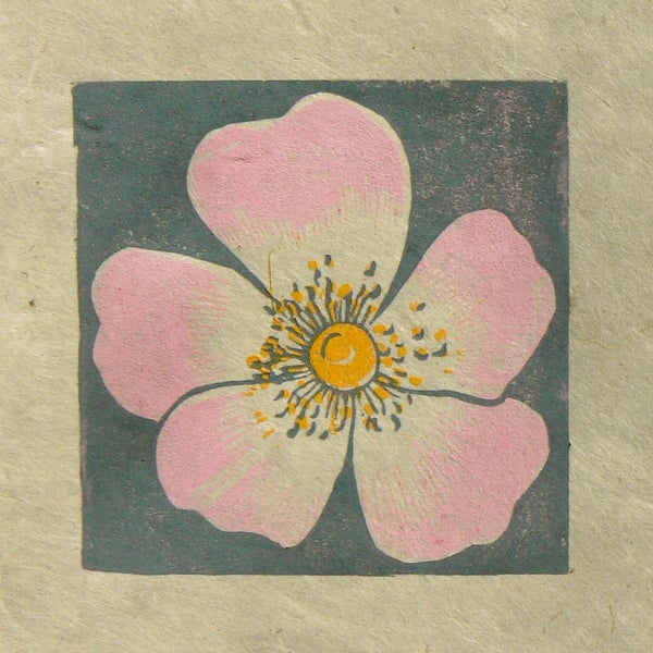 Dog Rose mini linocut print