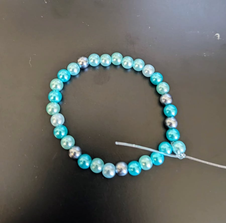 Turquoise - Handcrafted Pearl Beads Elasticated Bracelet