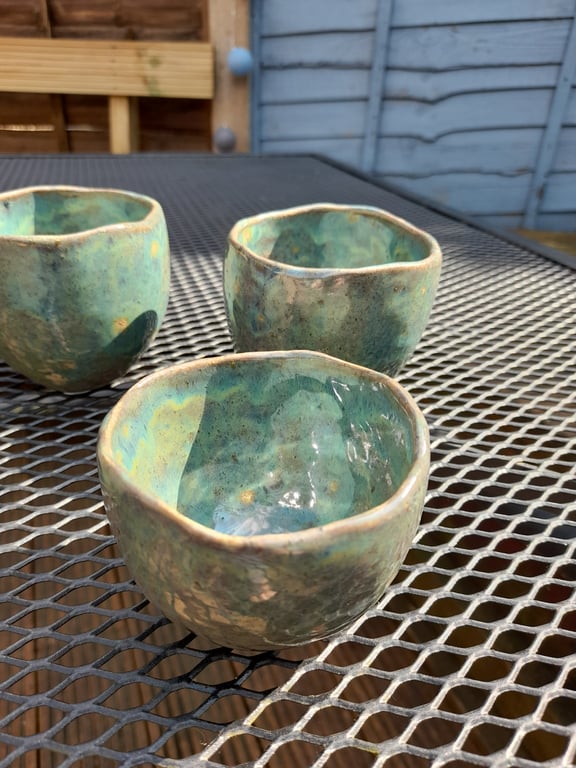 Handmade ceramic small green blue glazed pot