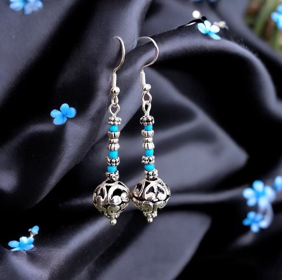 Tibetan beaded, turquoise earrings
