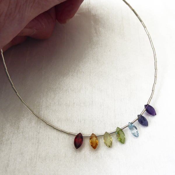 Sterling Silver and  Gemstone Anklet with Rainbow coloured Chakra Crystals