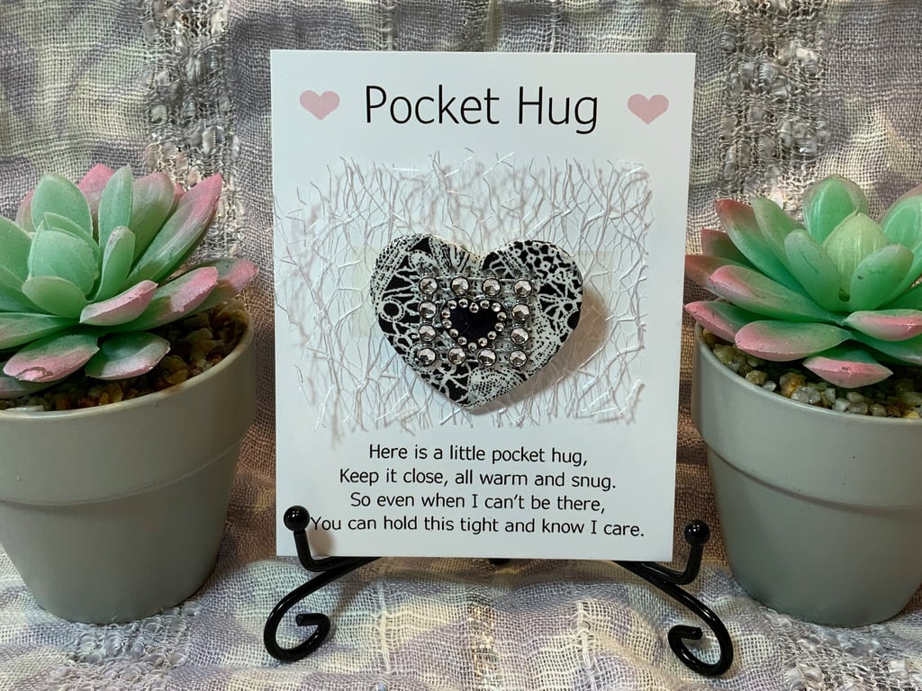 Pocket Hug Wood Heart Badge.