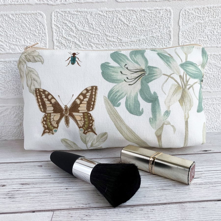 SOLD - Botanical Print Make up Bag with Swallowtail Butterfly