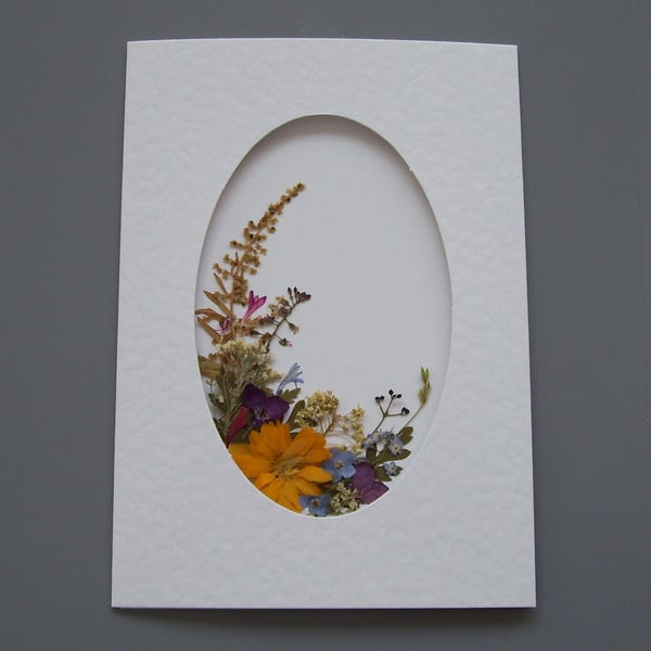 Pressed flower card made with real flowers and greenery - free UK postage