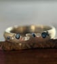 Sand Cast Sapphire and Herkimer Diamond Crystal Silver Ring Band