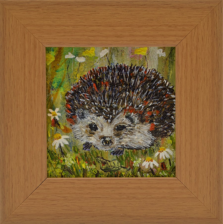 Small Framed Original Painting of a Hedgehog