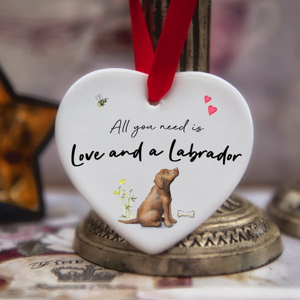 Love and a Labrador Chocolate Ceramic Heart