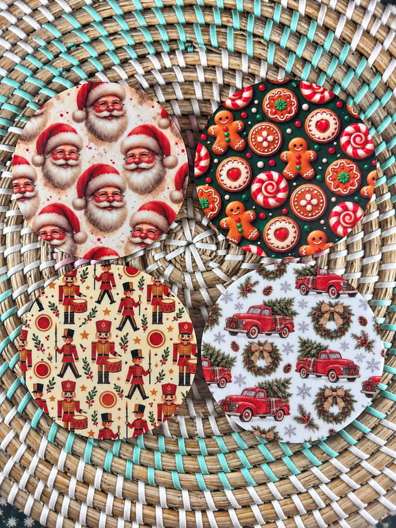 Traditional Christmas Coasters Set of 4 – Vintage Santa, Gingerbread, Nutcracker