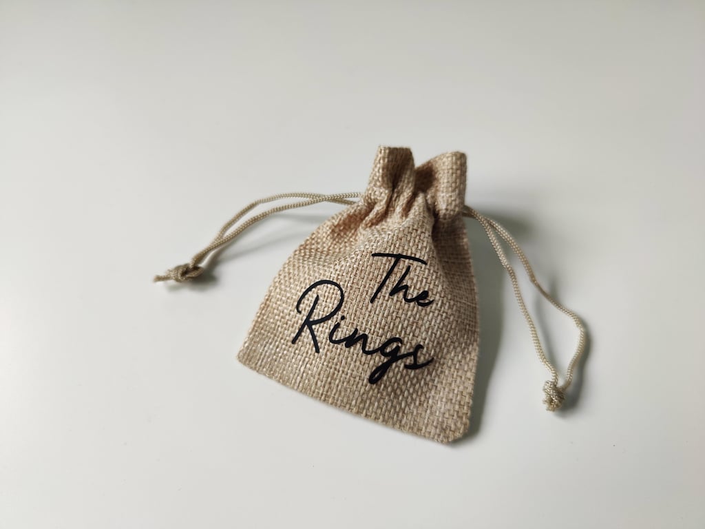 Wedding 'The Rings' Jute Drawstring Pouch
