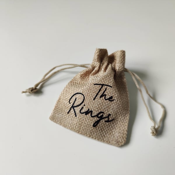 Wedding 'The Rings' Jute Drawstring Pouch