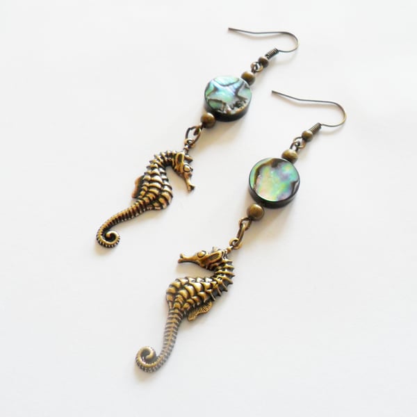 Under The Sea Abalone Seahorse Earrings