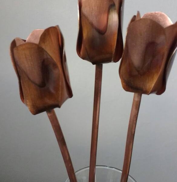 Copper tulips, metal flowers home decoration