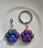 Polymer clay blue paw print keyring or bag charm