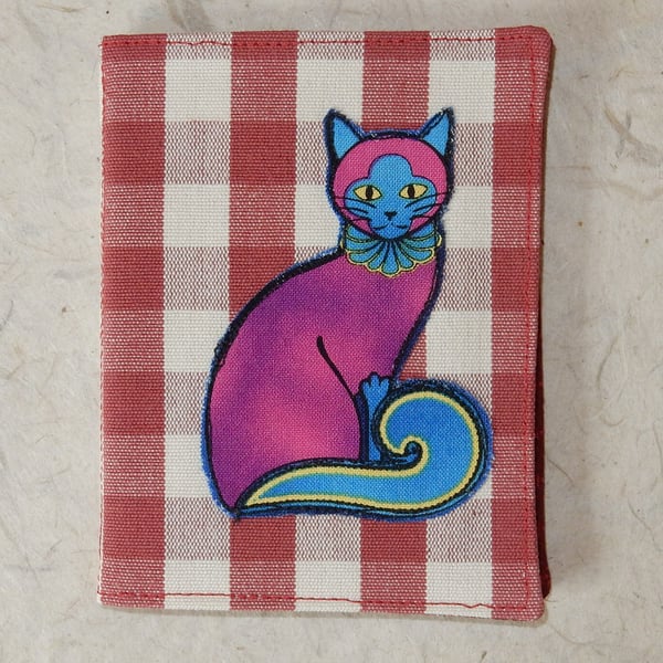 Needle case - red gingham with stylised cats