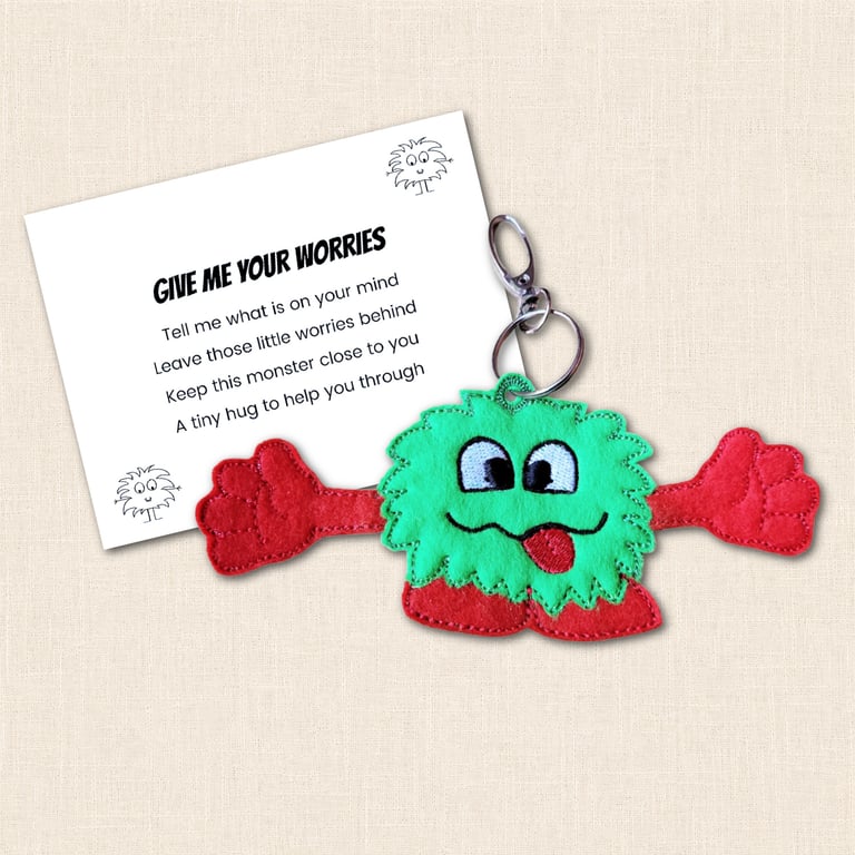 Worry Monster Pocket Hug - Embroidered Felt Pocket Pal