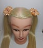 Peach Ribbon Flower Hair Ties – Handmade Satin Accessories Set of 2 - Image 6