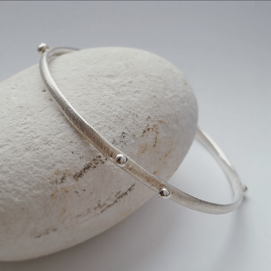 Organic Textured Hallmarked Silver Bangle with little seed balls